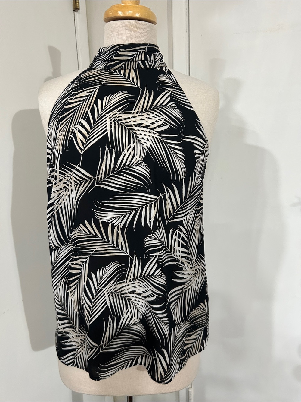 White House Black Market Black & White Halter Palm-Print Camisole
